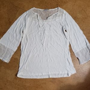 Lucky Brand White Chiffon Mesh 3/4 Sleeve Womens Size M Shirt